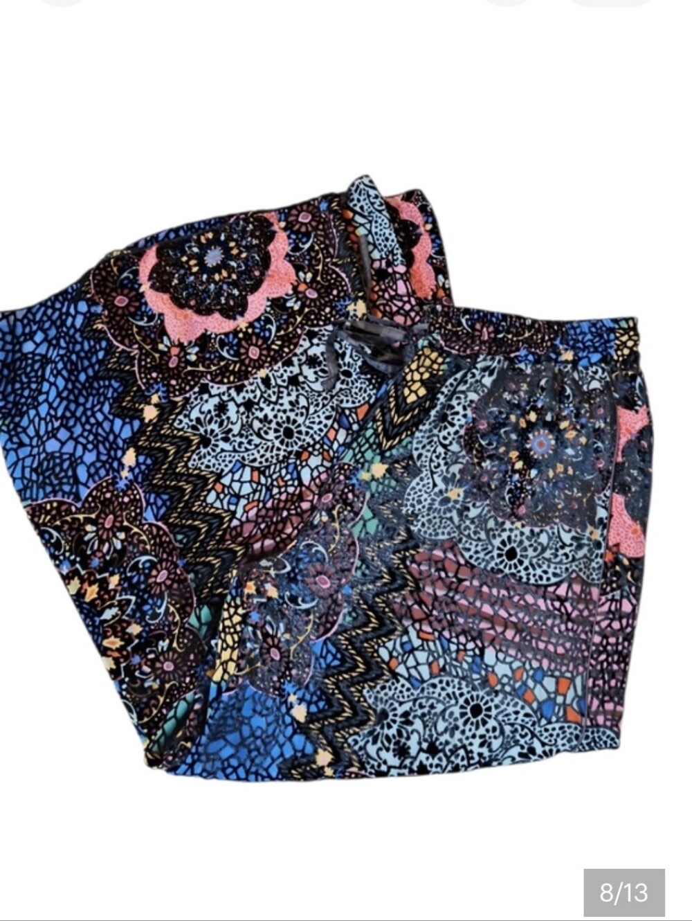 JOHNNY WAS Axelle Burnout Velvet Patchwork Wide Leg Pants Boho Linned L NWT - Picture 8 of 12